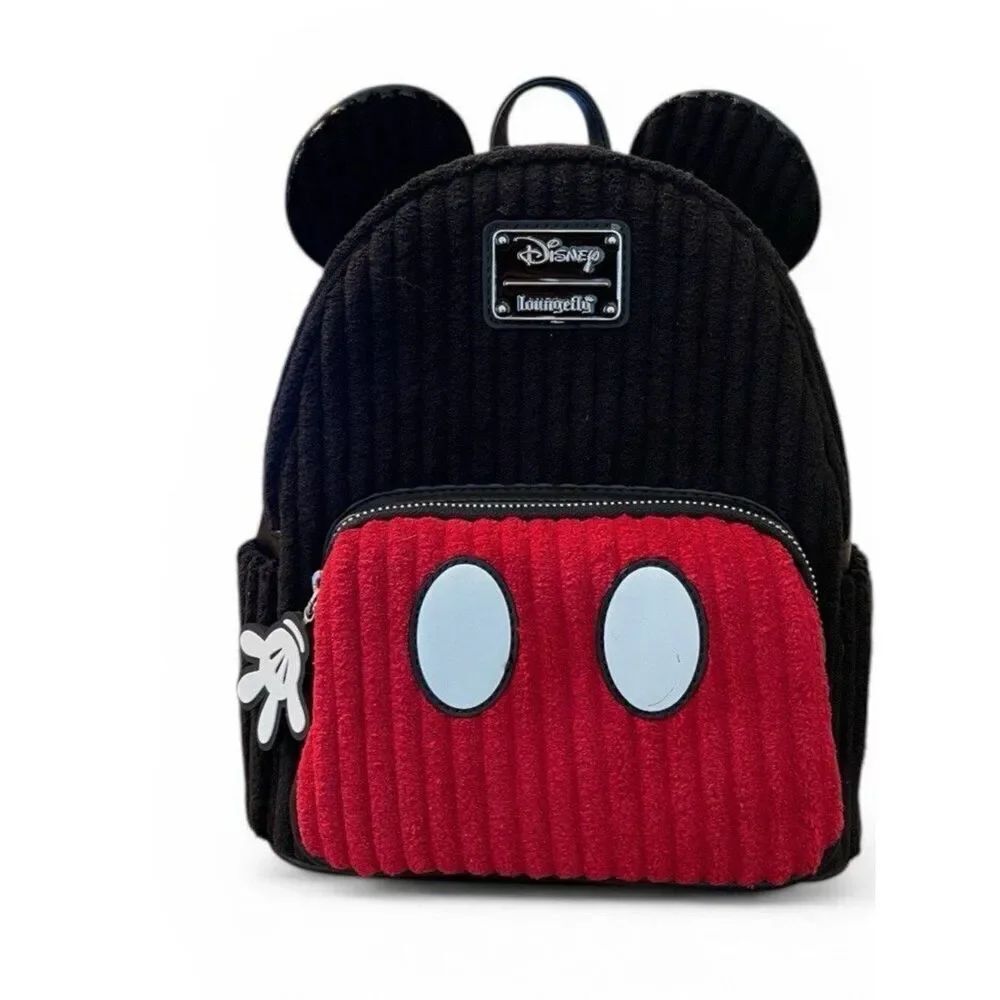 Loungefly Disney Mickey Mouse Corduroy Cosplay Mini Backpack Bag Red Black